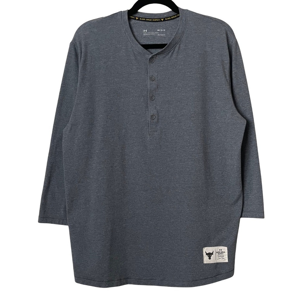 Under Armour Project Rock Henley Shirt Mens Medium 3/4 Sleeve Loose Fit HeatGear